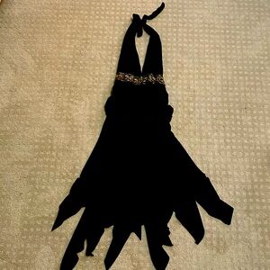 Rinascimento Black Asymmetrical Halter Dress with Embellished Waist